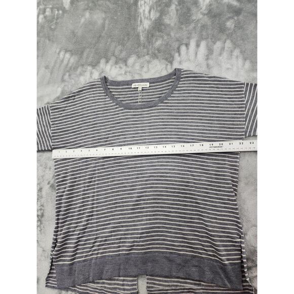 Heartloom Striped Merino Wool Crop Sleeve Sweater Size XS Gray White Back Slit - Picture 6 of 8